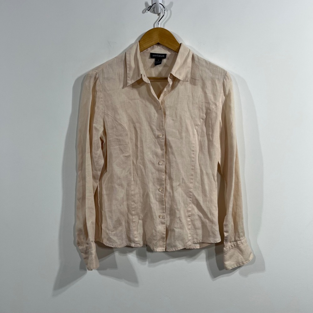 Ann Taylor Peach Button-Down Linen Shirt